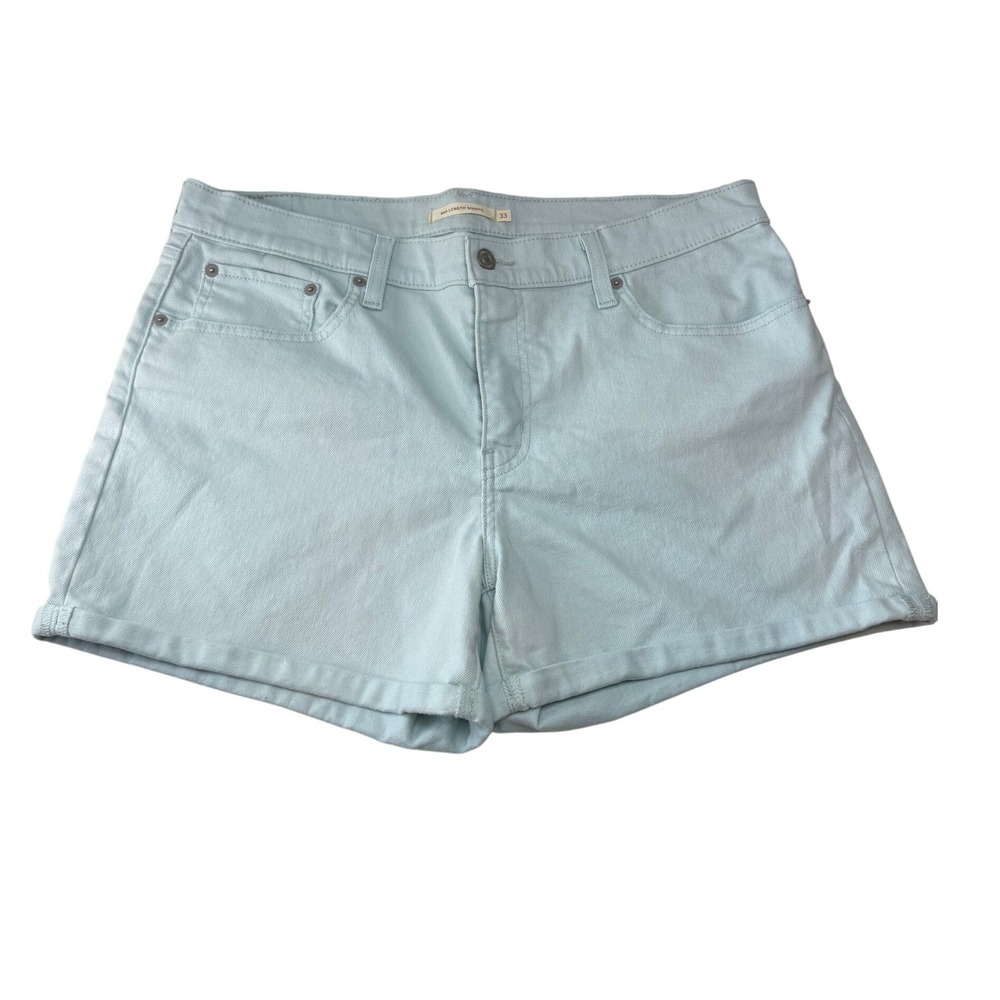 Levi's Womens Mid Length Shorts Light Blue Denim Cuffed Size 33